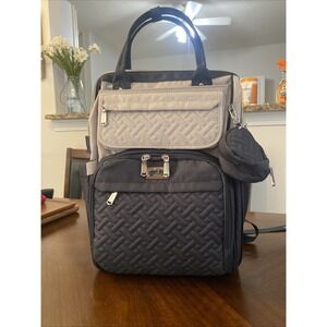 BabbleRoo Diaper Bag Backpack Grey/Blue w/Pacifier case/Changing Pad NEW